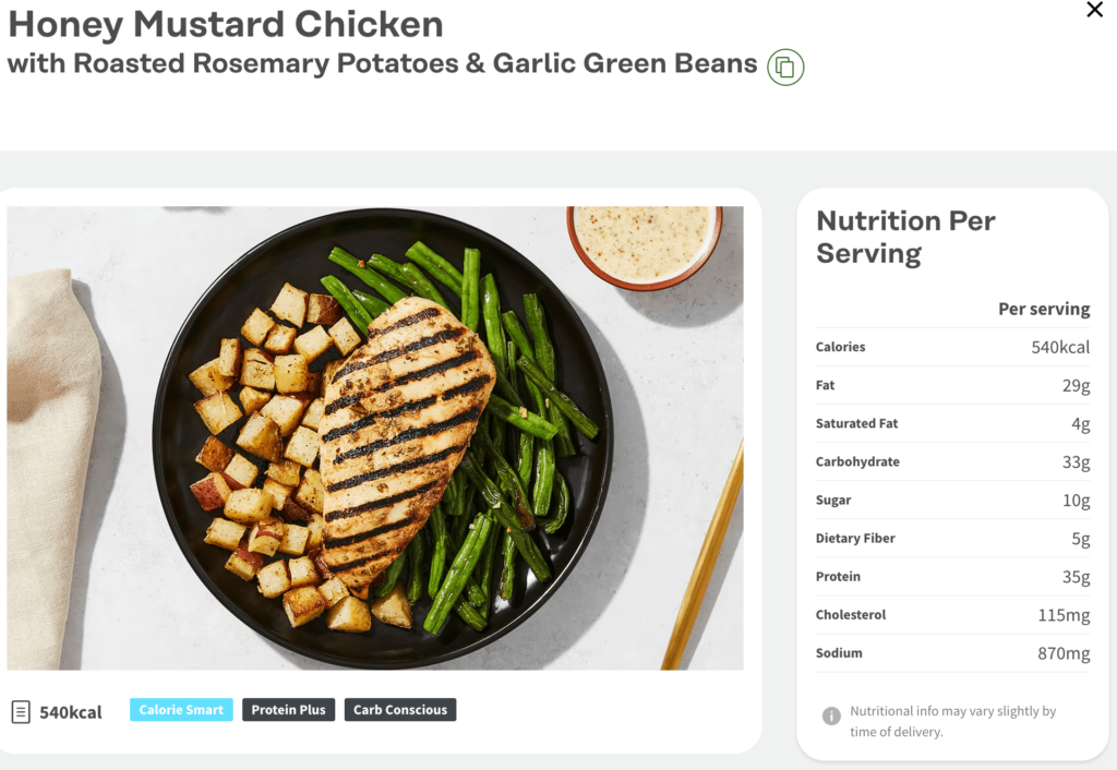 Honey Mustard Chicken from Factor nutrition with nutrition information including calories