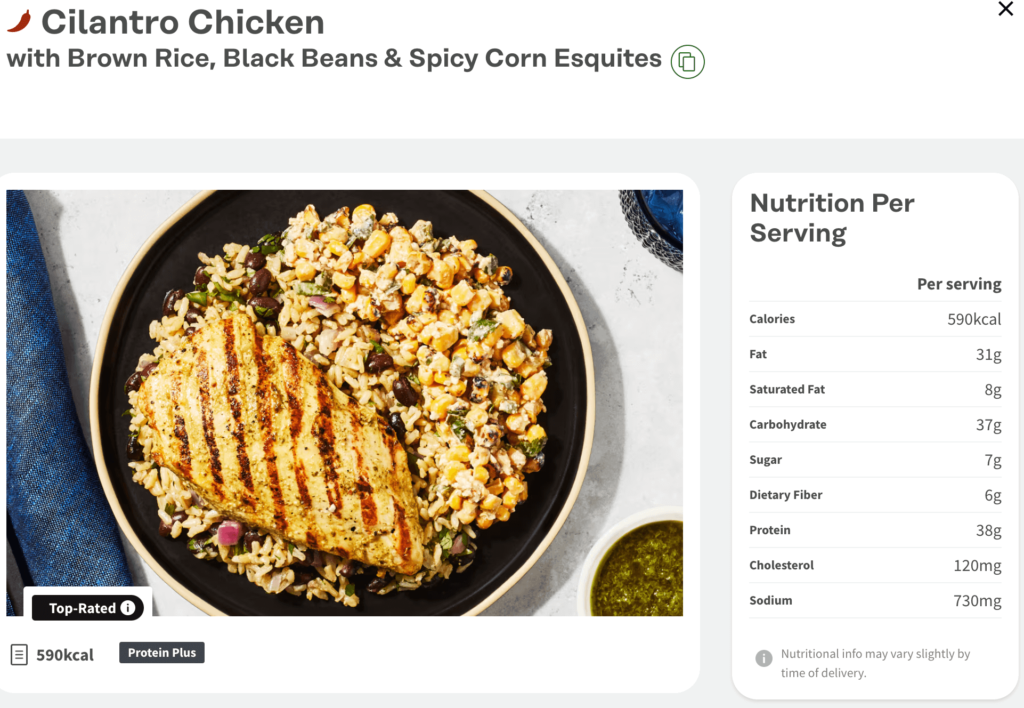 Cilantro Chicken from factor nutrition with nutrition information