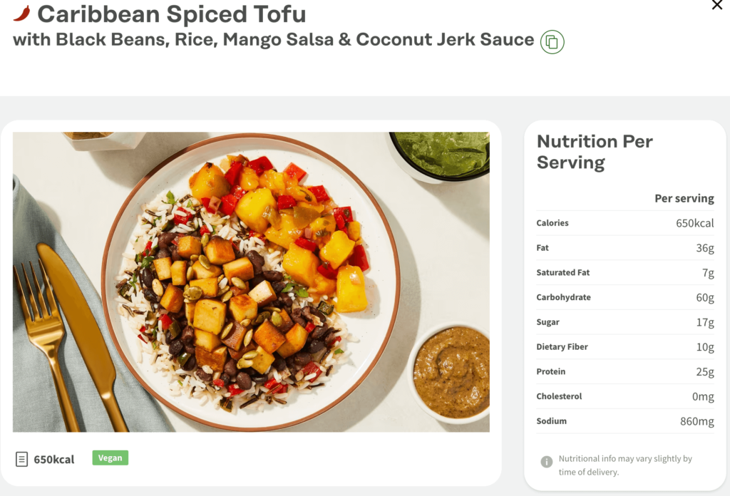 Caribbean Spiced Tofu from Factor with nutrition information